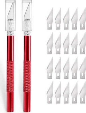 2 Stück Cutter für DIY Art Work Cutting, Skalpell mit 20 Ersatzklingen, in rot
