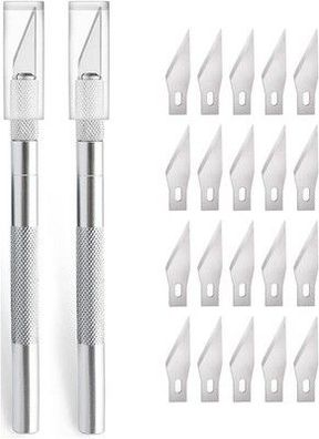 2 Stück Cutter für DIY Art Work Cutting, Skalpell mit 20 Ersatzklingen Silber