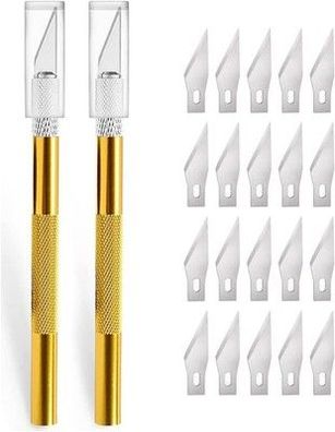 2 Stück Cutter für DIY Art Work Cutting, Skalpell mit 20 Ersatzklingen, Gelb