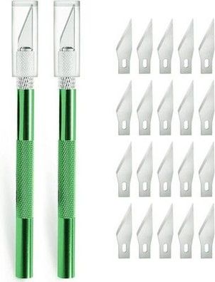 2 Stück Cutter für DIY Art Work Cutting, Skalpell mit 20 Ersatzklingen, in Grün