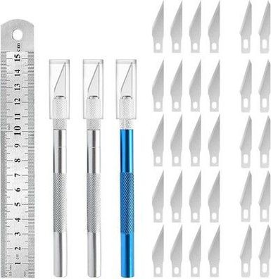2 Stück Skalpell mit 20 Ersatzklingen, Bastelmesser Cuttermesser Hobbymesser