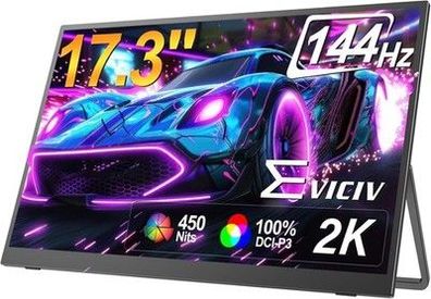 EVICIV Portable Monitor 17,3 Zoll 2K 144Hz GroBer Tragbarer Bildschirm FHD 1080P