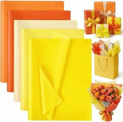 Vgoodall Seidenpapier, 75 Blatt 50x35 cm Tissue Papier, 5 Gelbtöne Bastelpapier