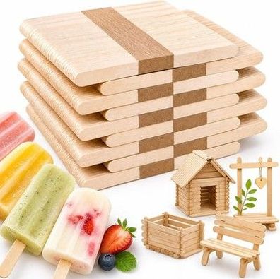 Vgoodall 400 Stück Holzstäbchen, Holzeisstiele zum Basteln Popsicle Sticks