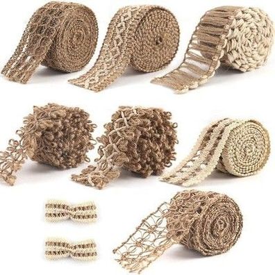 Vgoodall 7 Rollen Juteband mit Spitze, Vintage Spitzenband Set für Hochzeit