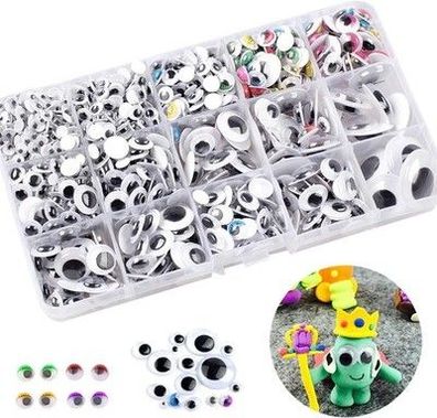 Hoiny Wackelaugen Selbstklebend 1200 Stück, 5mm-25mm Groß Kulleraugen Kunststoff