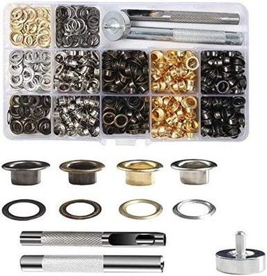 Vgoodall Ösen Werkzeug Kit, 400x  Ösen Set 6mm 4 Farben Ösen Scheiben Ösenzange