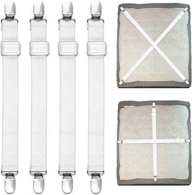 4 Stück Bettlakenspanner Verstellbar, 50-250cm Super Elastisch Lakenspanner weiß