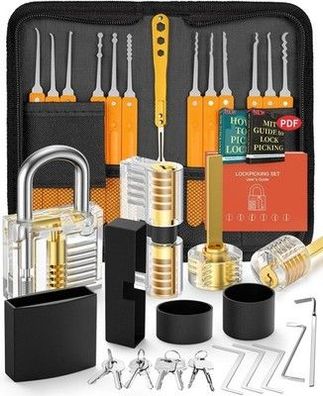 Eventronic Lockpicking Set, 36 Stück Dietrich mit 4 Trainingsschlössern, orange