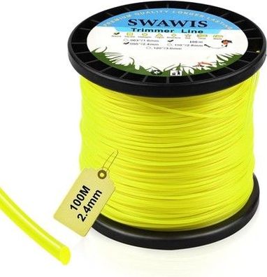 SWAWIS Trimmerfaden Ersatzfaden Rasentrimmer 2,4mm/100M Rasen Mähfaden, in Gelb
