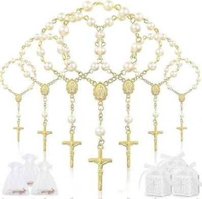 SWAWIS 50 Stück Taufrosenkranz Rosenkranz Gastgeschenk Taufe mit 50 Boxen, Gold
