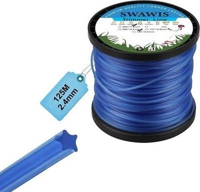SWAWIS Trimmerfaden 2,4mm / 125m Rasen Mähfaden Ersatzfaden für Rasentrimmer