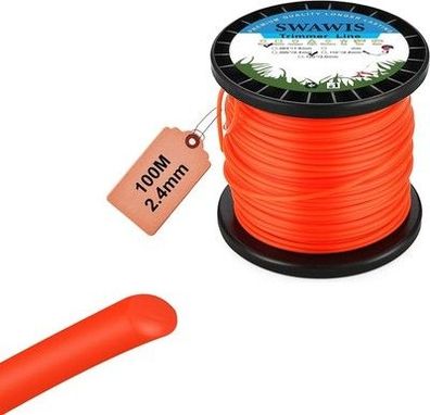 SWAWIS Trimmerfaden 2,4mm/100m, Rasen Mähfaden Ersatzfaden Rasentrimmer, Rund