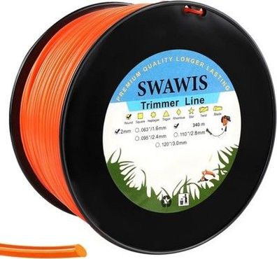 SWAWIS Trimmerfaden Rasen Mähfaden 2,0mm / 340M Ersatzfaden Rasentrimmer, orange