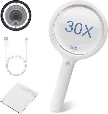 Lupe mit Licht Leselupe mit Licht für Senioren Groß, 30 Fach 60 Fach mit 20 LEDs