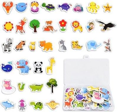 36 Stück Kühlschrank Magneten Set, Holz 3D Cartoon Zoo Pädagogisches Spielzeug