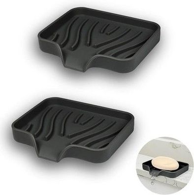 2x Silikon Seifenschale mit Ablauf, Seifenschale Dusche, Seifenhalter schwarz