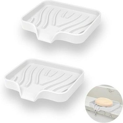 2 Stück Silikon Seifenschale mit Ablauf, Seifenschale Dusche, Seifenhalter, Weiß