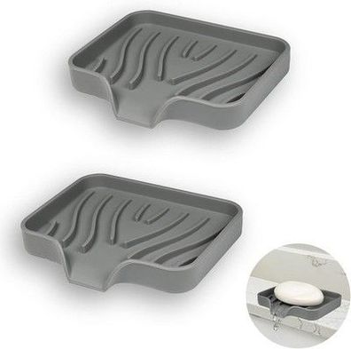 2 Stück Silikon Seifenschale mit Ablauf, Seifenschale Dusche, Seifenhalter Grau