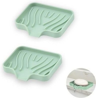 2 Stück Silikon Seifenschale mit Ablauf, Seifenschale Dusche, Seifenhalter Grün