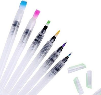 6 Stück Wasserpinsel Stifte, Aquarellpinsel mit Befüllbarer Wassertank Set