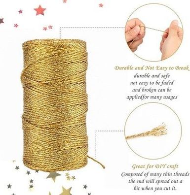 jijAcraft 1,5mm Gold und Silber Schnur, Kordel Silber Metallic, 200M Goldfaden
