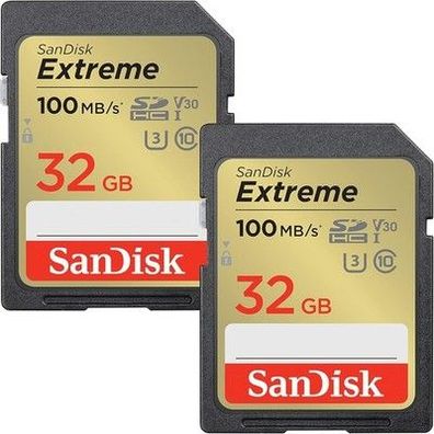 SanDisk Extreme SDHC UHS-I Speicherkarte 2er-Pack 32 GB (V30, U3, 4K UHD Videos)
