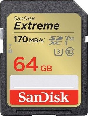 SanDisk Extreme SDXC UHS-I Speicherkarte 64 GB (V30, 170 MB/s Übertragung, U3)