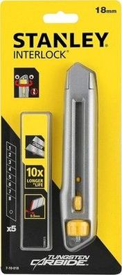 Stanley 7-10-018 "Interlock Snap Off Knife mit 5 Hartmetallklingen, grau / gelb