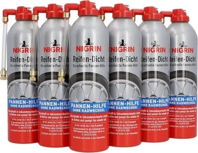 NIGRIN Reifendicht, 6 x 500 ml, sofortige Pannenhilfe, Reifendichtmittel, Reifen
