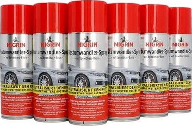 NIGRIN Rostumwandler Spray, 6 x 400 ml, Korrosionsschutz, langanhaltend, Klar