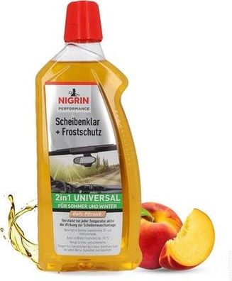 NIGRIN Scheibenklar + Frostschutz Pfirsich | 1 Liter, Reinigungszusatz bis -35°C