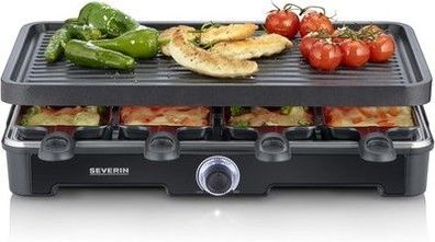 Severin Raclette-Grill großer Grillplatte, 8 Raclette Pfännchen & 8 Spatel 1400W