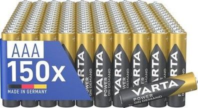 VARTA Batterien AAA, 150 Stück, Power on Demand, Alkaline, 1,5V, Vorratspack