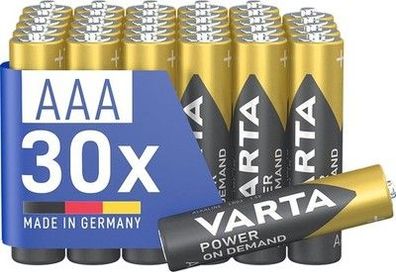 VARTA Batterien AAA, 30 Stück, Power on Demand, Alkaline, 1,5V, Vorratspack