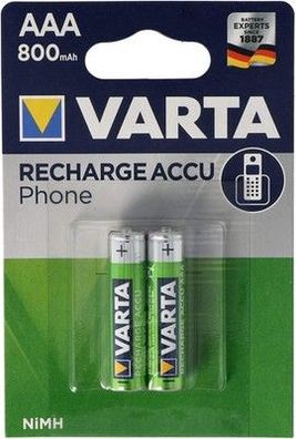 VARTA 2x Batterien AAA, wiederaufladbar, Power on Demand, 800 mAh Ni-MH Akku