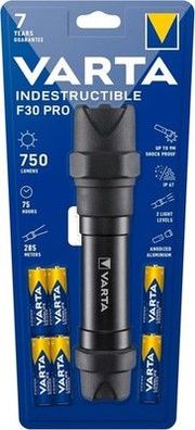 VARTA LED F30 Pro Taschenlampe, 6W, IP67, IK08, 2 Leuchtstufen + 6x AA Batterien