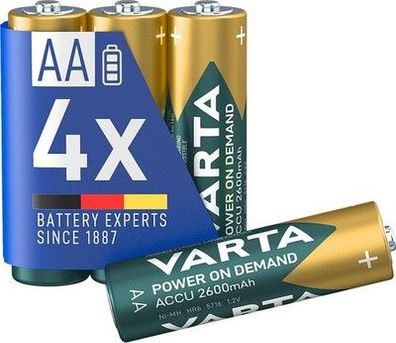 Varta Rechargeable Accu Ready-2-Use AA Mignon Ni–MH Akku (4er Pack, 2600 mAh)
