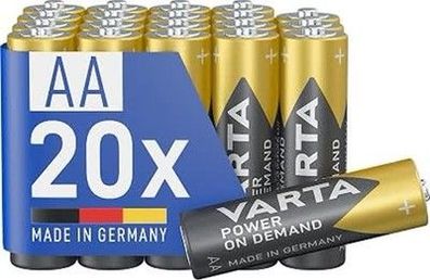 VARTA AA 20x Batteries, Power on Demand Alkaline, 1.5 V Vorratspack, flexibel