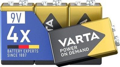 VARTA Batterien 9V Blockbatterien 4 Stück Power on Demand, Alkaline, Vorratspack