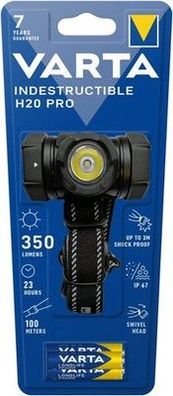 VARTA Stirnlampe LED inkl. 3x AAA Batterien, H20 Pro Kopflampe, 2 Leuchtmodis