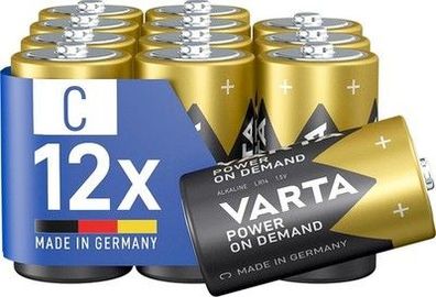 VARTA Batterien C Baby, 12 Stück, Power on Demand, Alkaline, Vorratspack, smart