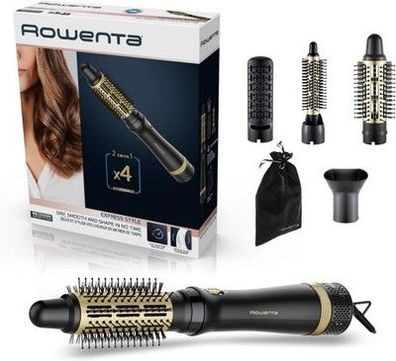 Rowenta Express Style 4-in-1 Warmluftbürste, + 4 Aufsätze Schwarz/Gold, CF6330F0