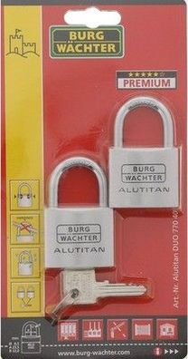 Burg-Wächter Vorhangschloss, Vorhängeschloss mit Schlüssel, Duo Set, 6,5 mm