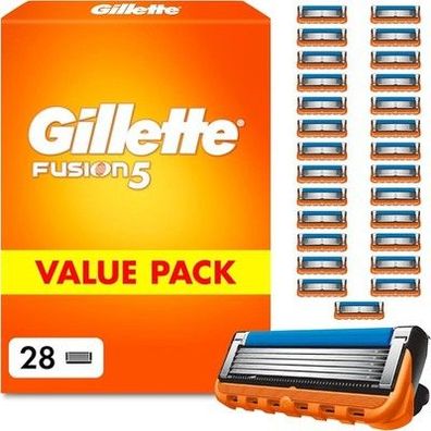 Gillette Fusion 5 Klingen Herren, 28 Original Rasierklingen, Orange - Rasur