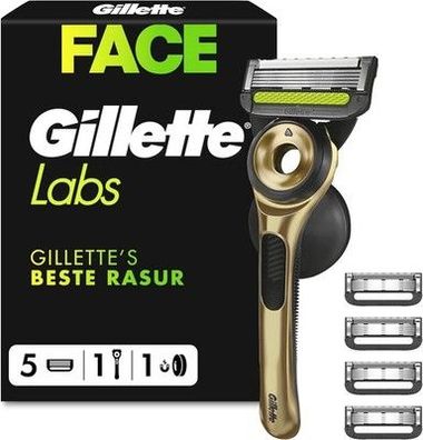 Gillette Labs Rasierer Herren mit Reinigungs-Element, Nassrasierer Männer Etui