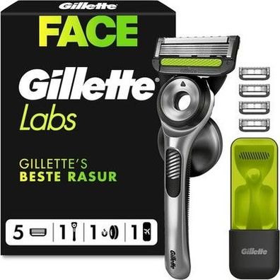 GilletteLabs Rasierer Herren mit Reinigungs-Element Nassrasierer für Männer Grau