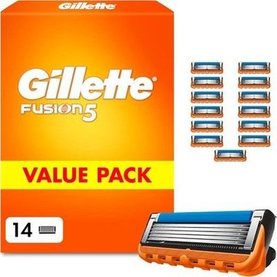 Gillette Fusion 5 Klingen Herren, 14 Original Rasierklingen, Orange - Rasieren