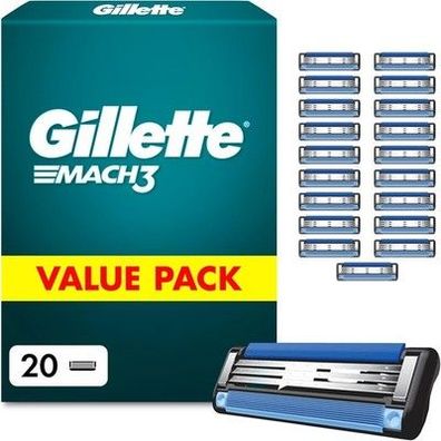 Gillette Mach 3 Klingen Herren, 20 Original Rasierklingen, Blau - Ersatzklingen