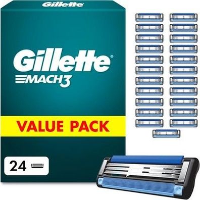 Gillette Mach 3 Klingen Herren, 24 Original Rasierklingen, Blau - Ersatzklingen